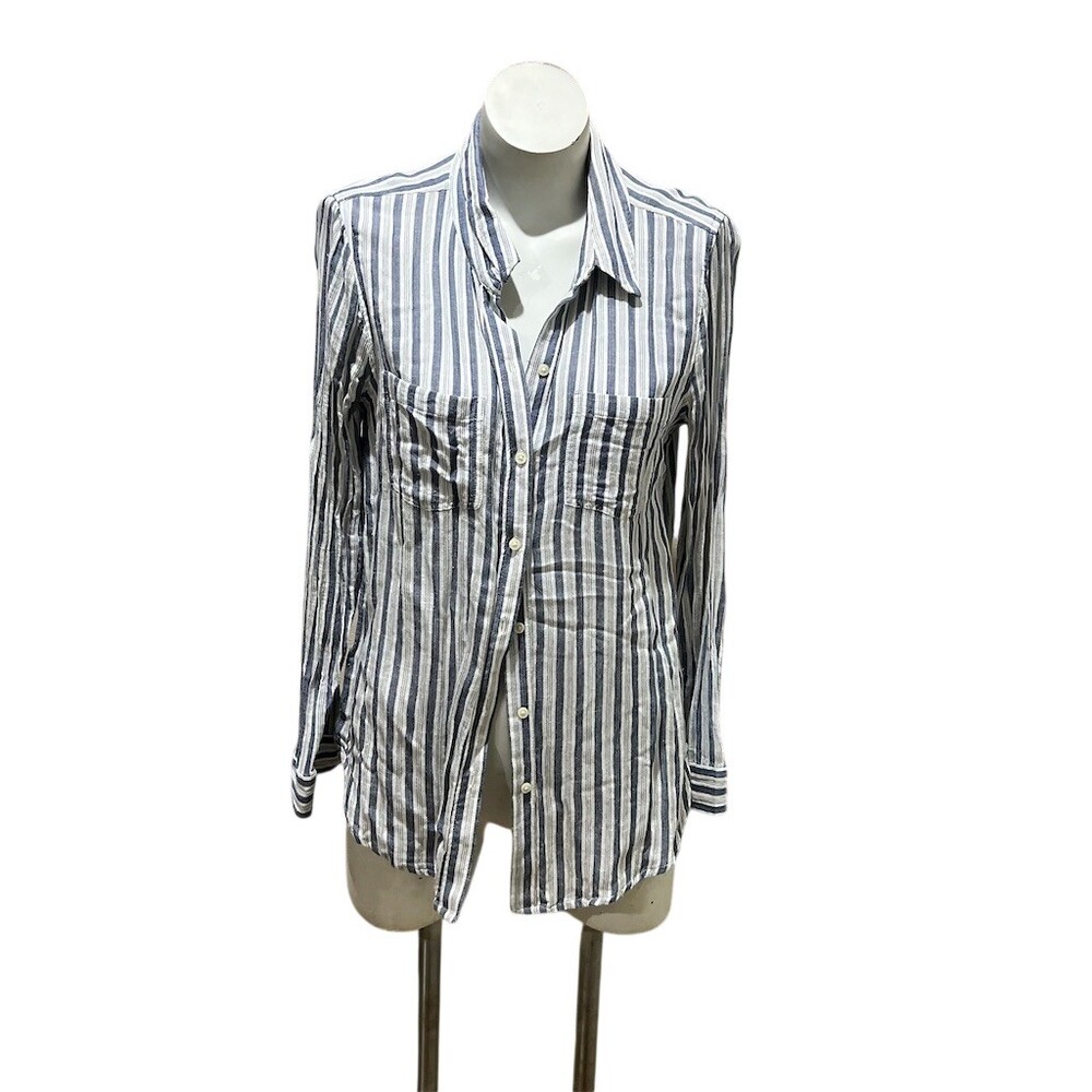 Lucky Brand Button-Up Shirt Womens Size M Blue & White Striped Collared